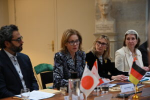 This photo shows TECHNATION CEO Angela Mondou speaking during the TECH7 meeting. 